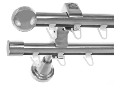 Produktbild von Innenlauf Edelstahl Look Gardinenstange 20mm Wandträger 2-läufig Kugel H60 E33E30 II