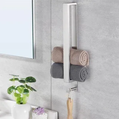 Produktbild von Famanu Handtuchhalter ohne Bohren - Badetuchstange aus Edelstahl - 40 cm - Gebürstetes Silber