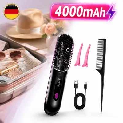 Produktbild von Kabellos Haarglättungsbürste Keramikborsten 3 Temperatureinstellungen USB-C für