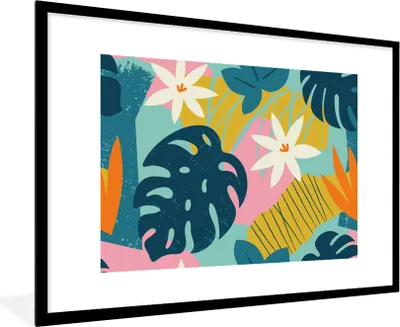 Produktbild von MuchoWow® MuchoWow® Gerahmtes Poster Muster - Farben - Tropisch - Rosa - Mädchen - Kinder - Kinder 90x60 cm - Poster mit zchwarzem Bilderrahmen - Wanddekoration - Fotos