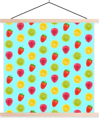 Produktbild von MuchoWow® Textilposter Obst - Muster - Farbe 40x40 cm mit holzfarbenen Rahmen - Posterleiste