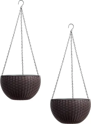 Produktbild von Blumenampel 2er Set Rattanoptik Braun