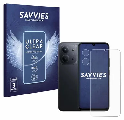 A product shot of a phone screen protector packaging and a phone with a screen protector.