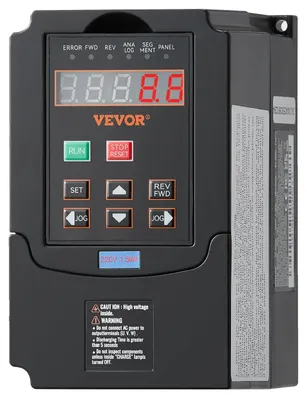 Produktbild von VEVOR VFD 10HP, 7,5KW, 35A, 1 oder 3 Phasen 220V Eingang zu 3 Phasen 220V Ausgang Frequenzumrichter, 40-60Hz Eingang, 0-400Hz Ausgang VFD für Spindelmotor CNC Geschwindigkeitsregelung, 1,5 kW, 220 V-a
