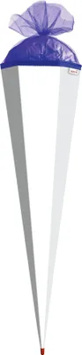 Produktbild von Bastel-Schultüte groß weiß - 85 cm 6-eckig - extra stabil durch Rot(h)-Spitze mit blauem Tüll-Verschluss
