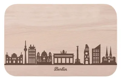 Produktbild von Frühstücksbrettchen Berlin mit Skyline Gravur - Brotzeitbrett & Geschenk für Berlin Stadtverliebte & Fans - ideal auch als Souvenir