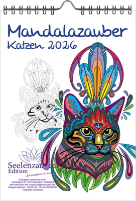 Produktbild von DIY Mandalazauber Katzen Ausmalkalender DIN A5 Kalender für 2026 Mandala Zeichnen Malen - Seelenzauber