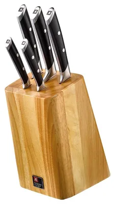 Messerblock aus Eschenholz, 5-tlg. Messerset, extreme Härte