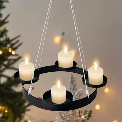 Obrázek produktu pro Adventní věnec z kovu, průměr 30 cm, stojánek na svíčky pro advent, určený pro svíčky typu "stožár"