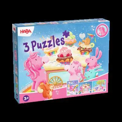Produktbild von 3 Puzzles - Einhorn Glitzerglück 12/15/18 Teile