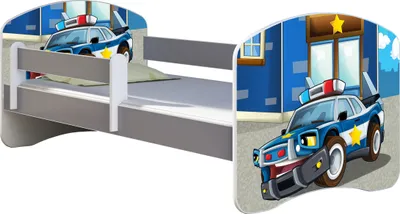 Produktbild von ACMA Jugendbett Kinderbett Junior-Bett Komplett-Set mit Matratze Lattenrost und Rausfallschutz Grau 38 Polizei 160x80