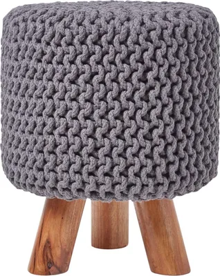 Produktbild von HOMESCAPES Gestrickter Fußhocker, 42 cm hoch, grau