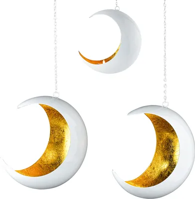 Produktbild von Marrakesch 2er Set Boho Deko Aesthetic Teelichthalter hängend aus Metall 20 cm | Windlicht Dunkar Weiß Gold als Wohnzimmer Herbst Dekoration | Moderne Deko Windlichter Kerzenhalter für Teelichter