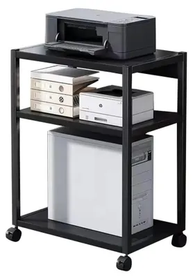 Produktbild von Rollbarer CPU Ständer - PC Tower und Druckerwagen - 3 Ebenen - Höhenverstellbar - Metall - Mit Rollen - Unter dem Schreibtisch