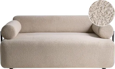 Produktbild von BELIANI 2-Sitzer Sofa Beige Bouclé Gepolstert mit Schwarzem Metallgestell Runde Armlehnen Niedrige Lehne Modernes Polstersofa Teddyfell Sofa