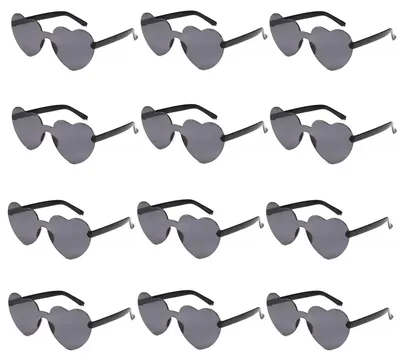 Produktbild von 12 Paar herzförmige Sonnenbrillen für Damen, randlose Herzbrillen, Sonnenbrillen für Junggesellinnenabschiede, Großpackung, Valentinstagsgeschenk