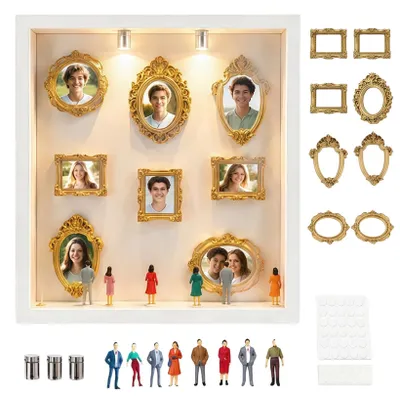 Mini-Fotolijsten 8er-Set, Gold, Barockstil, mit LED-Licht und Figuren