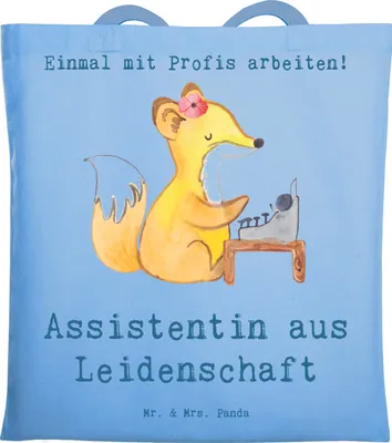 Produktbild von Mr. & Mrs. Panda Shopping Tasche Assistentin Leidenschaft - Sky Blue - Geschenk, Einkaufstasche, Tote Bag, Laptoptasche, Baumwollbeutel