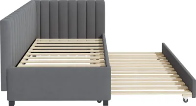 Immagine prodotto di Letto imbottito Sweiko 90*200, divano letto allungabile, letto multifunzionale con rete a doghe, letti per ragazzi letti per bambini letti per ospiti, tessuto vellutato grigio