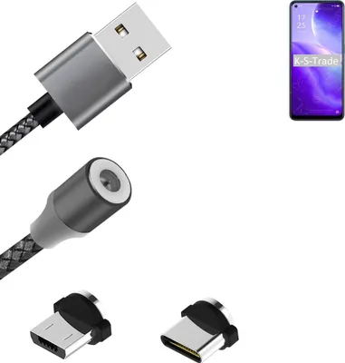 Produktbild von K-S-Trade Hochwertiges Magnet-Lade-kabel Sync-Kabel Daten-Kabel für Oppo Reno5 Z 5G mit USB-Typ-C-Anschluss und Micro-USB-Anschluss 2A bis zu 480mbps