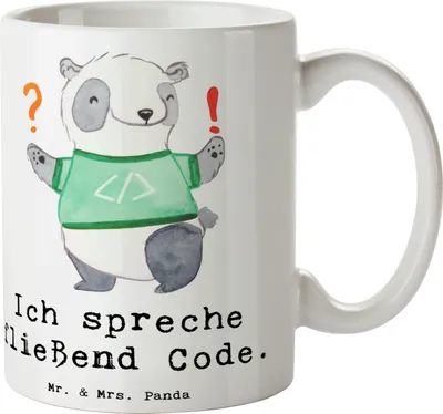 Produktbild von Mr. & Mrs. Panda Tasse Code Meister - Weiß - Geschenk, Geschenktasse, Berufsalltag, handgefertigte Geschenke, Softwareentwicklung, fließend, Kaffeetasse, Kaffeepott