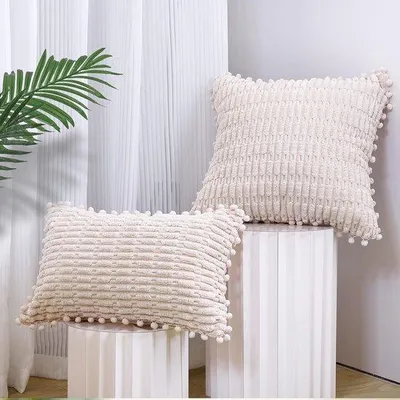 Produktbild von Set aus 2 beige farbenen Kissenbezügen, 45 x 45 cm, aus Cordflanell, Sofa-Kissen, weiche Kissenbezüge, Boho-Kissenbezüge, Dekokissen, moderne Kissen