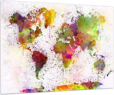 Produktbild von Bilder auf glas - Karte Welt modern - 100x70cm - Glasbilder - Wandbilder - Kunstdruck - zum Aufhängen bereit - Wanddekoration aus Glas - Glas Bilder - Wandbild auf Glas - Einteilig - GAA100x70-3701