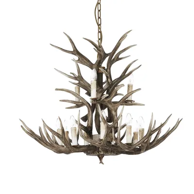 Obrázek produktu pro Ideal Lux 113975 Chalet dřevěný lustr XL z paroží Ø 100 cm 12 světelná závěsná lampa