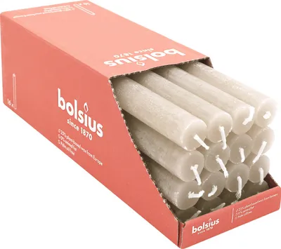 Image de Bougies en bâtonnet Rustik, 23/270 mm, gris sable, BOLSIUS, durée de combustion env. 13h, 16 pièces par emballage