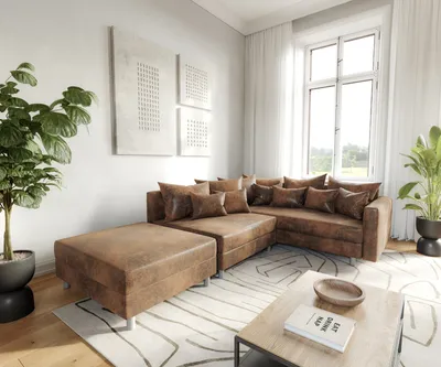 Produktbild von DELIFE Ecksofa Clovis Braun Antik Optik modular Hocker Armlehne Ottomane Rechts