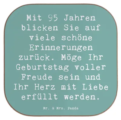 Produktbild von Mr. & Mrs. Panda Quadratischer Untersetzer Spruch 95. Geburtstag Erinnerungen - Meeresbrise - Geschenk, Holzuntersetzer, feiern, Happy Birthday, für Gläser, Coaster, Glas