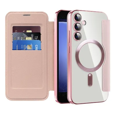Produktbild von Klapphülle für Samsung Galaxy S23 FE Kompatibel mit Magsafe, Klar Überzug Kartenhalter Ledertasche mit Kameraschutz Pink