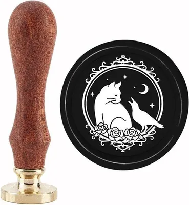 Produktbild von Katzenstempel aus Messing mit Holzgriff, 30 mm