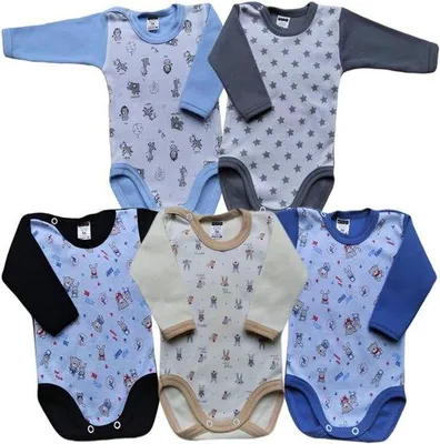 Productafbeelding van Baby longsleeve bodysuit 5-pack - 100% katoen - unisex prints - comfortabel voor elke dag - ShopVlot