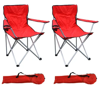 Productafbeelding van Set van 2 Vissersstoelen - Opvouwbaar - Rood met bekerhouder