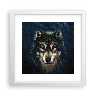 Produktbild von Gerahmtes Poster - Weißer Rahmen - Wolf Dunkel Grafik - 30x30 cm - Wand Bild - Wanddeko - Wandbilder - Kunstposter - Wandposter - Bilderrahmen - Bilder - Kunstdruck - Wanddekoration - P2WAC30x30-4845