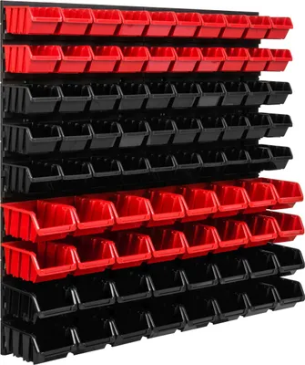 Zdjęcie produktu dla System magazynowy Regał warsztatowy | 78 x 78 cm | 82 szt. Pudełko | Regał ścienny z pojemnikami do układania w stosy – płyty ścienne Bardzo wytrzymały regał z przegródkami Ściana narzędziowa Regał magazynowy Regał garażowy