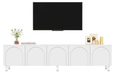 Produktbild von ELANDEPOT TV-Lowboard 180 × 38 × 45 cm Weiß Stauraum Kabelmanagement Hochglanzfront Türen MDF für Wohnzimmer