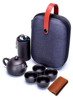 Produktbild von 7-teiliges Teeset aus chinesischer Keramik mit 130 ml Teekanne und 4 Teetassen (30 ml) – Tragbares Reise-Teeset als Geschenk