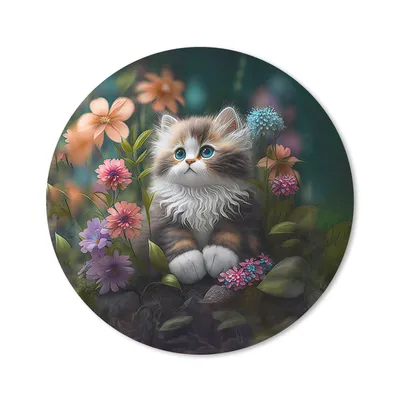 Produktbild von MuchoWow® Mauspad Mousepad Kätzchen - Illustration - Blumen - Natur - Katze 20x20 cm - Mousepads - Maus Mat - Pad - Mausunterlage - Schreibtischmatte