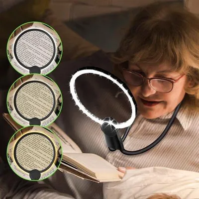 Produktbild von Unyqoos® USB‑aufladbare Leselupe mit LED‑Beleuchtung, 10× Vergrößerung – 3‑in‑1 Hals-, Hand- & Tischlupe für Senioren