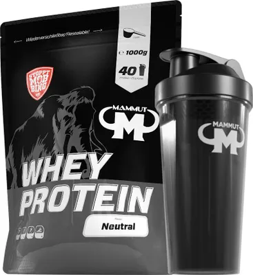 Produktbild von Mammut Nutrition - Whey Protein 1000 g Beutel - 40 Portionen Eiweiß + GRATIS Protein Shaker, Geschmack: Neutral