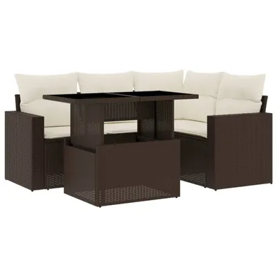 Produktbild von 5-tlg. Garten-Sofagarnitur mit Kissen Braun Poly Rattan