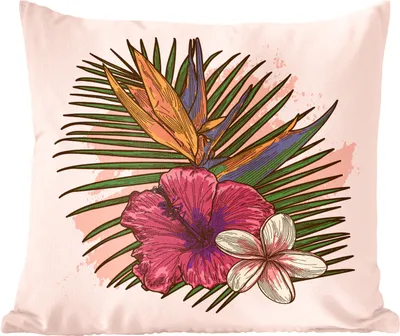 Produktbild von MuchoWow® Zierkissen Sofakissen Wohnzimmer Dekokissen 60x60 cm Blumen - Tropisch - Rosa - Sitzfläche - Foto Polster