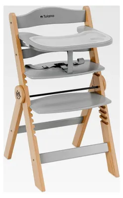 Produktbild von Morsel 45 Kinderhochstuhl 4in1 aus Holz, Mitwachsend und Verstellbar von 6 Monaten bis 12 Jahren, Faltbarer Kombihochstuhl mit 3-Punkt-Gurt, Schutzbügel, Essbrett, Belastbar bis 40 kg, Grau