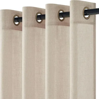 Produktbild von 2 Stück Leinen-Gardinen, transparent, 140 x 145 cm, beige, mit Ösen, lichtdurchlässig, für Küche, Wohnzimmer, Schlafzimmer
