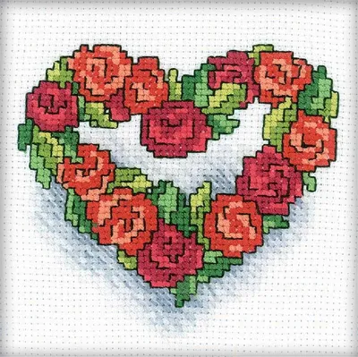Zdjęcie produktu dla Zestaw do haftu krzyżykowego RTO "Serce z róż" H121, wzór liczony, 10x10 cm