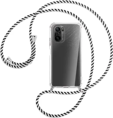 Produktbild von Handykette Backcover-Schutzhülle mit Band (Metall silberfarben) für Xiaomi Mi11i / Poco F3 (Pro), Redmi K40 - schwarz/weiß gestreift