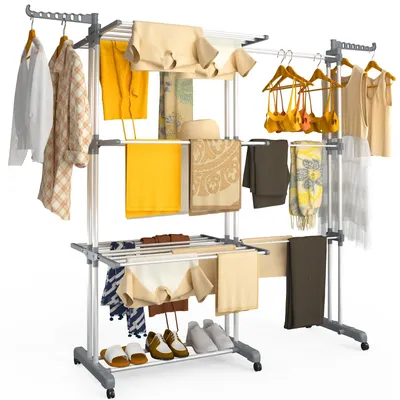 Produktbild von VOUNOT® 4 Ebenen Wäscheständer Ausziehbar, 190x64x170cm Grau-Weiß