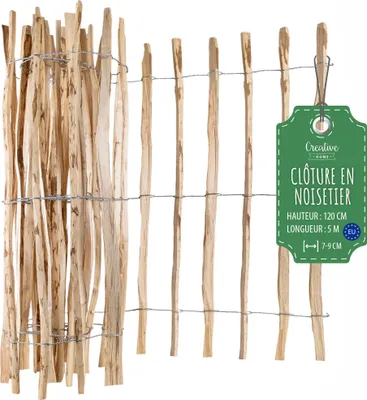 Image de Creative Home Clôture en Bois de Noisetier - 120 cm x 5 m Espacement de 7-9 cm